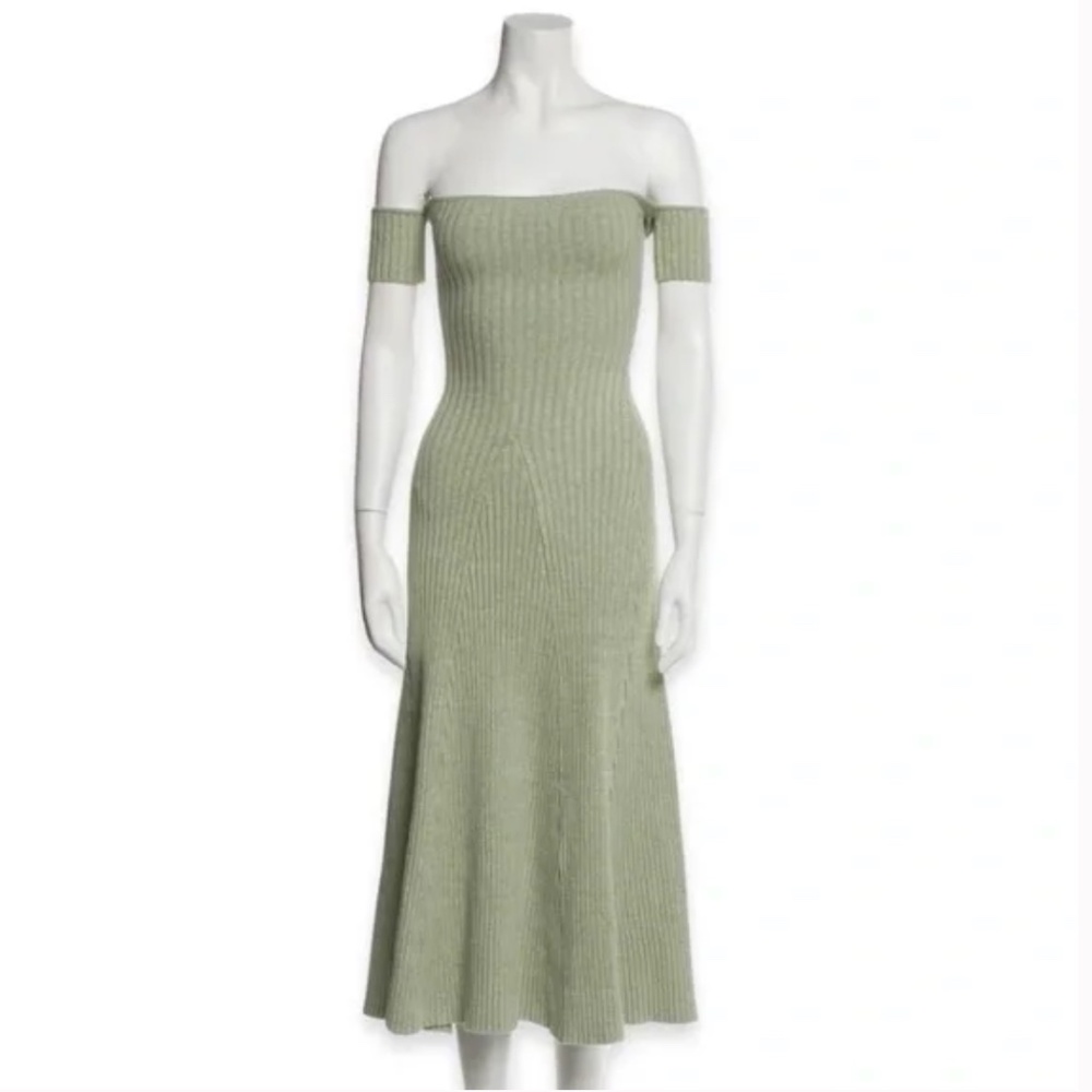ANNA QUAN Valerie Off-the-Shoulder Rib Knit Midi Dress Sage Green